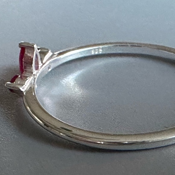 Sterling Silver Ruby CZ Dainty Flower Ring - Picture 4 of 10